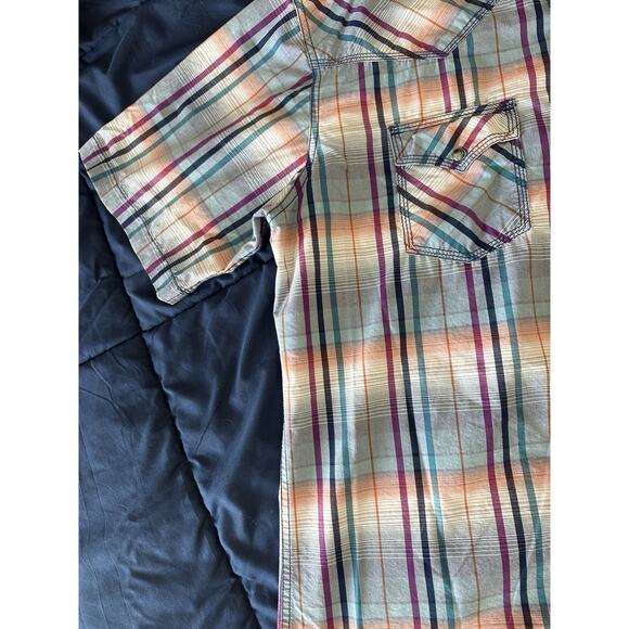 Wrangler® Blue Pink Plaid Short Sleeve Pearl Snap Shirt Size XL - Picture 6 of 9
